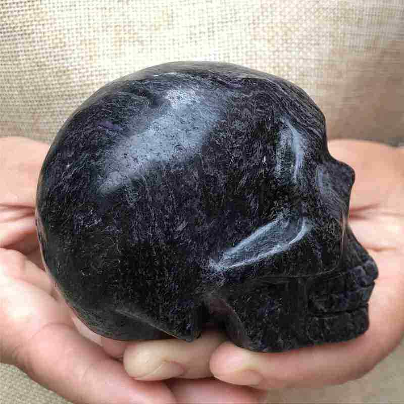 0.43Kg Natural black jade quartz skull carved Quartz Crystal skull Healing