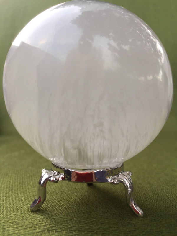 60 mm Selenite Sphere With Stand White Selenite Crystal Sphere Gypsum Reiki Heal