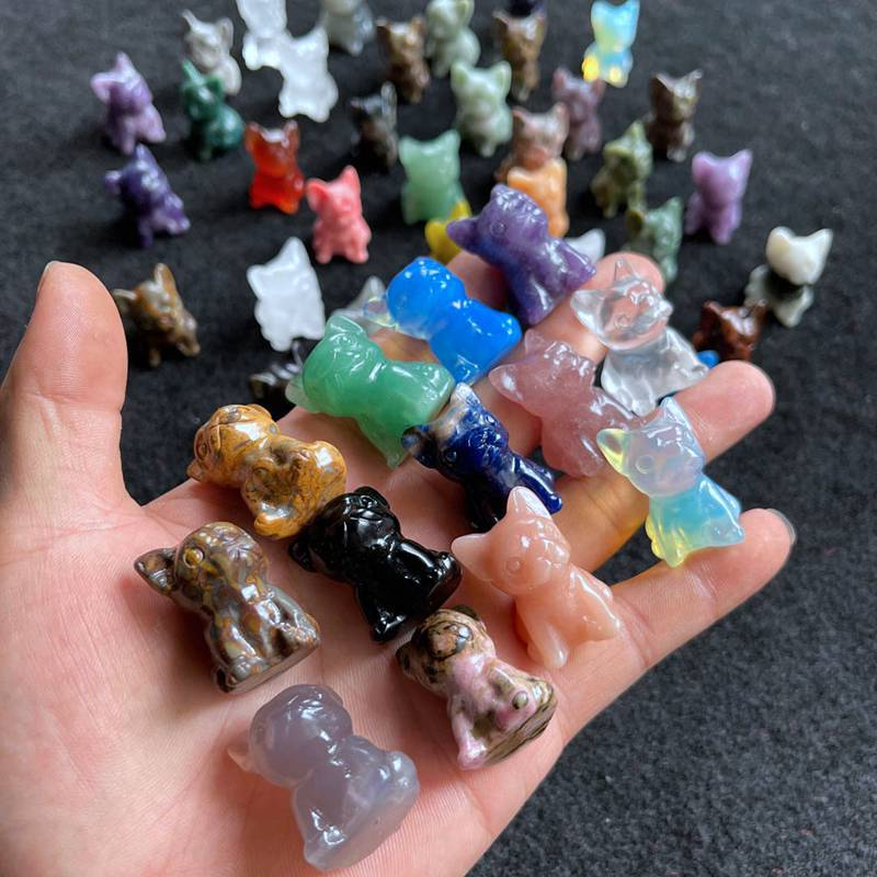Natural Quartz Crystal Carved Rough Stone French Bulldog Healing Animal Decor