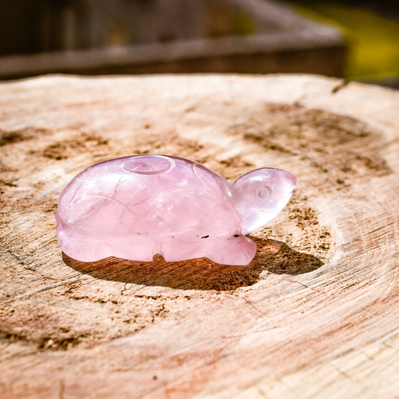 Rose Quartz Turtle Totem Spirit Animal Fetish Stone Figurine 3 Inch Hand Carved