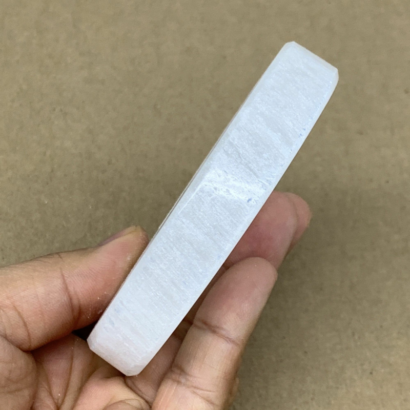 1pc, 3.4" x 2.7" Natural Selenite Crystals Carved Oval gypsum from Morocco