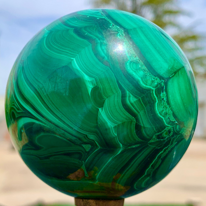1.34LB Natural malachite egg quartzcrystal energy ball reiki healing