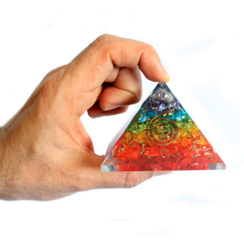 Orgonite 7 Chakra Power Pyramid - Balance Your Chi Orgone Prana Reiki Gemstone