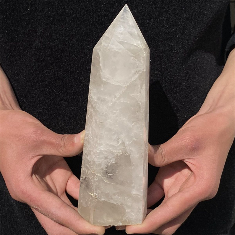 950gNatural White Quartz Obelisk Crystal Wand Point Healing Mineral Stone