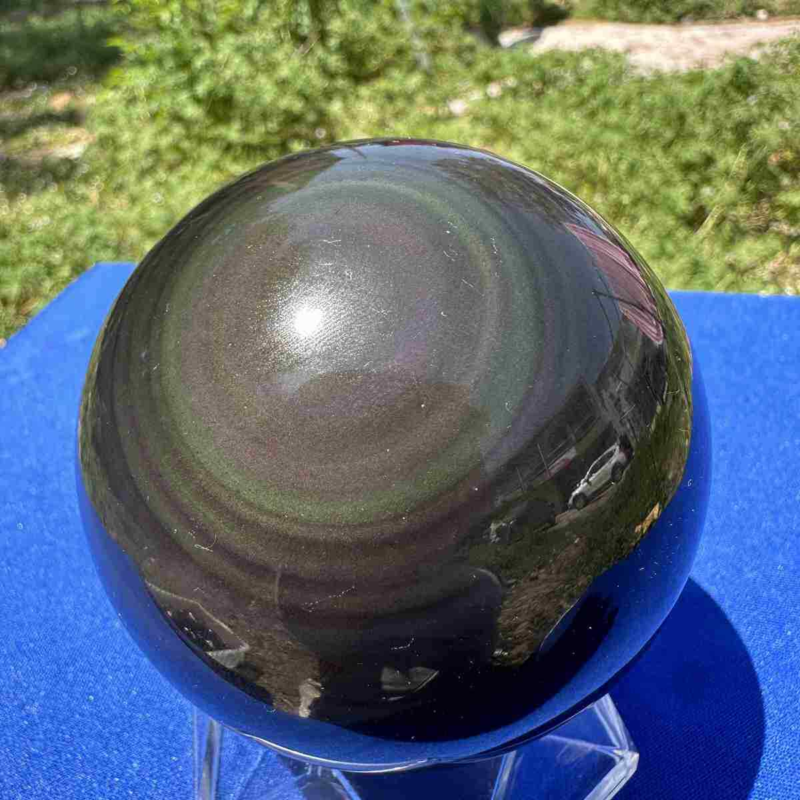 520g natural rainbow obsidian sphere cat's eye quartz crystal ball healing