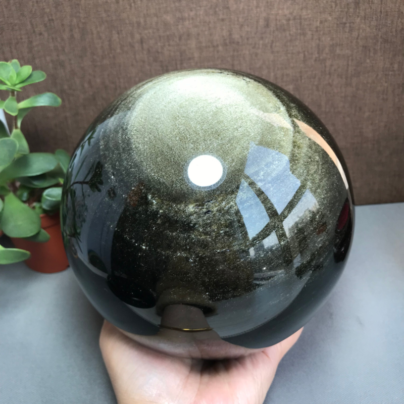 Top Natural golden obsidian sphere ball specimen China 5.02kg Base 155mm A1048