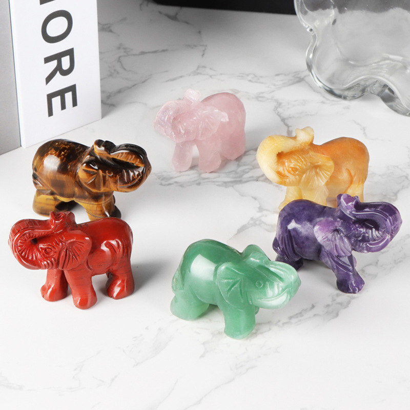Natural Quartz Baby Elephant Stone Crystal Healing Carved Gemstone Animal Decor