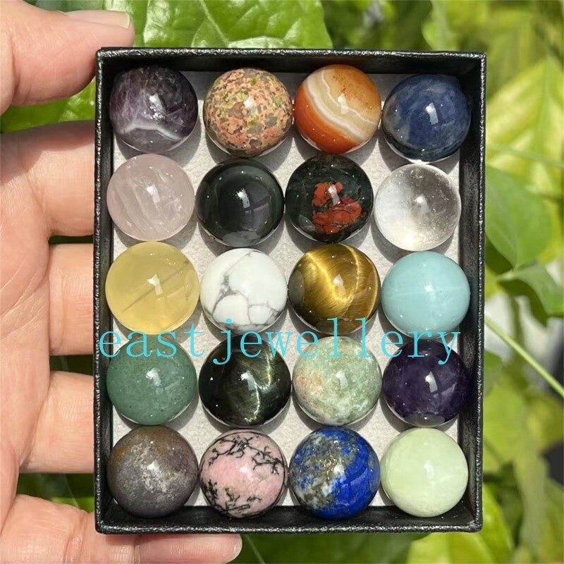 10pcs Natural Mixed Sphere Quartz Crystal Carved Gem Ball Reiki Healing 15mm+