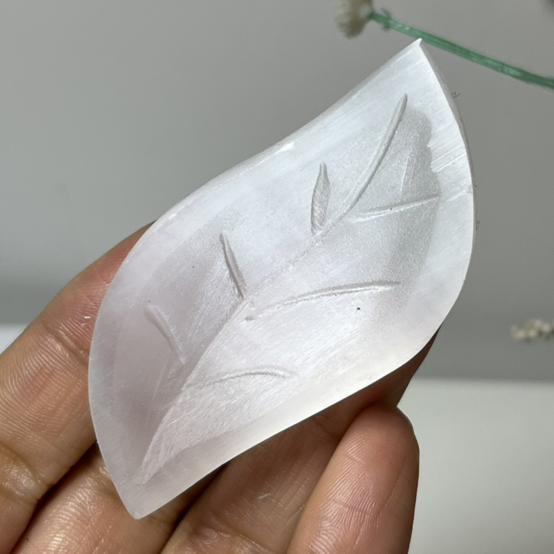 Natural Gypsum Selenite quartz leaves hand carved crystal healing ck21