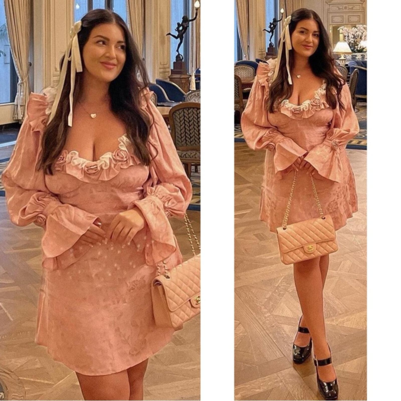 NWT For Love and Lemons Pink Rosalia Ruffle Floral Jacquard Mini Dress Size M