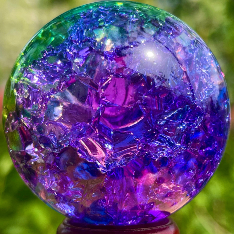 168G Natural Titanium Rainbow Quartz sphere Crystal ball Healing