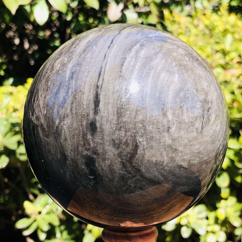 1360G HUGE Natural Silver Obsidian Sphere Crystal quartz Ball Healing 799
