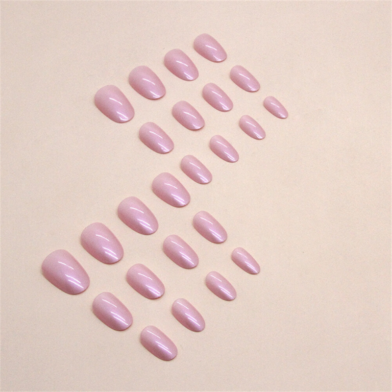 Aurora Pink False Nail Sweet Short Almond Press on Nails for Nail Art 24pcs