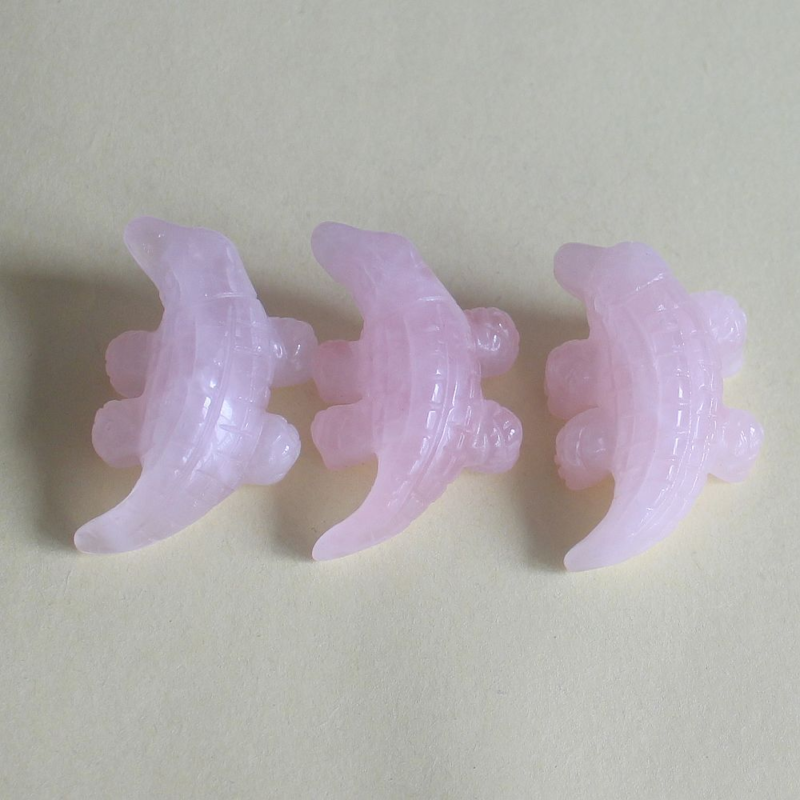 1.6'' Carved crystal rose quartz crocodilian figurine animal carving decor