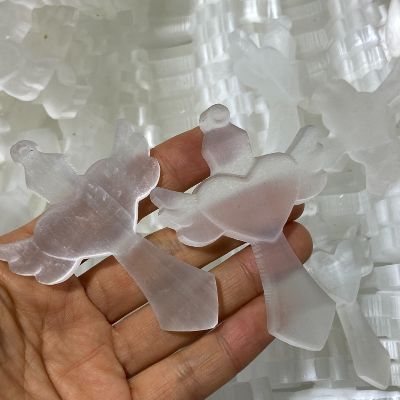 Natural Gypsum Selenite Cross Hand Carved Quartz Crystal Reiki healing 1PC