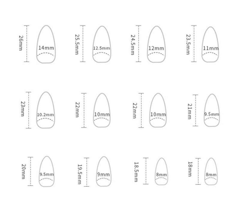 Almond Short False Nail Laser Mirror Glossy Press on Nails for Nail Art 24pcs