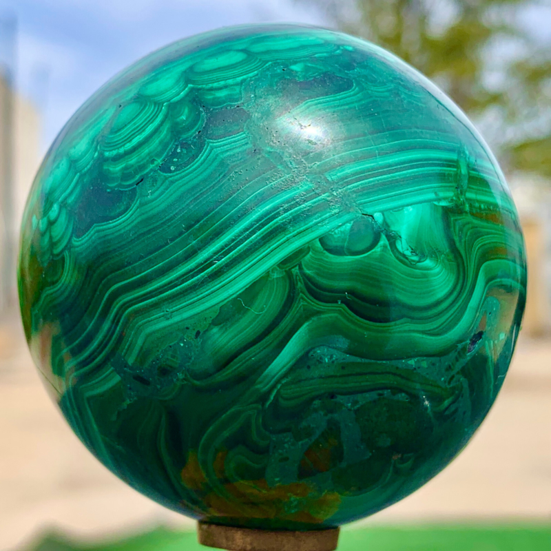 1.15LB Natural malachite egg quartzcrystal energy ball reiki healing