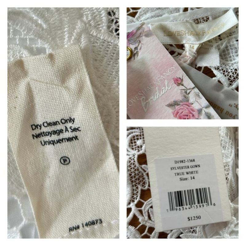 LoveShackFancy Bridal Sylvester Lace Guipure Plunge V Wedding Gown Size 14 NWT