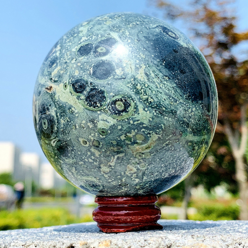 480G Eye Green Kambaba Jasper Stromatolite Crystal Sphere Ball Madagascar