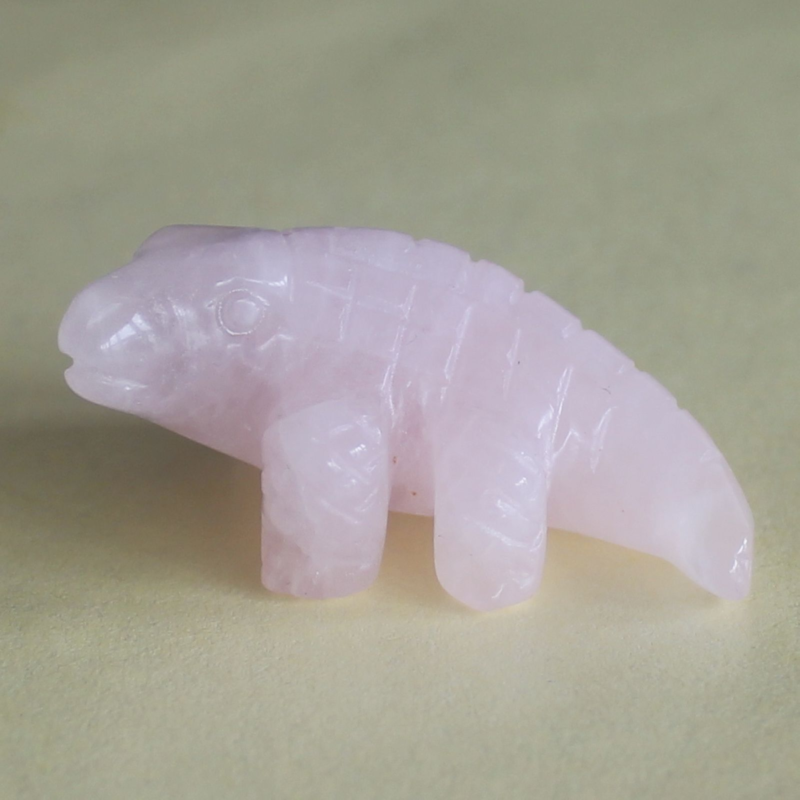 1.6'' Carved crystal rose quartz crocodilian figurine animal carving decor