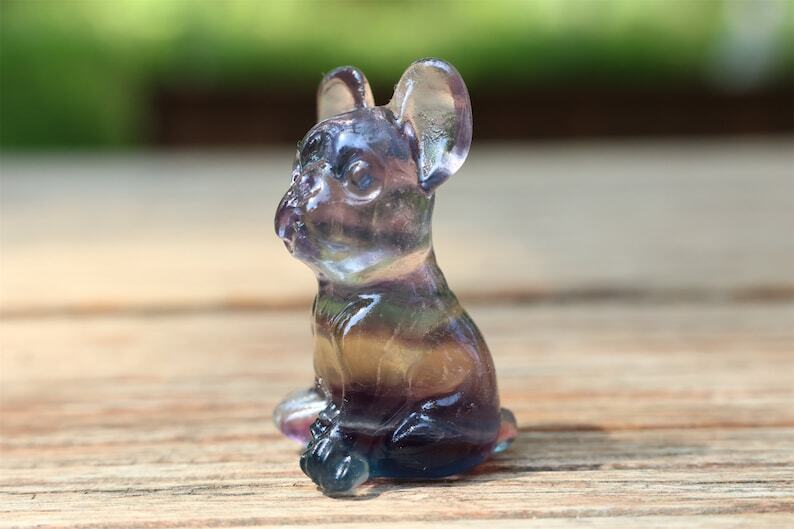 1.6" Natural Carved Fluorite dog Reiki Crystal Skull Crystal Heal Decor Gift 1PC