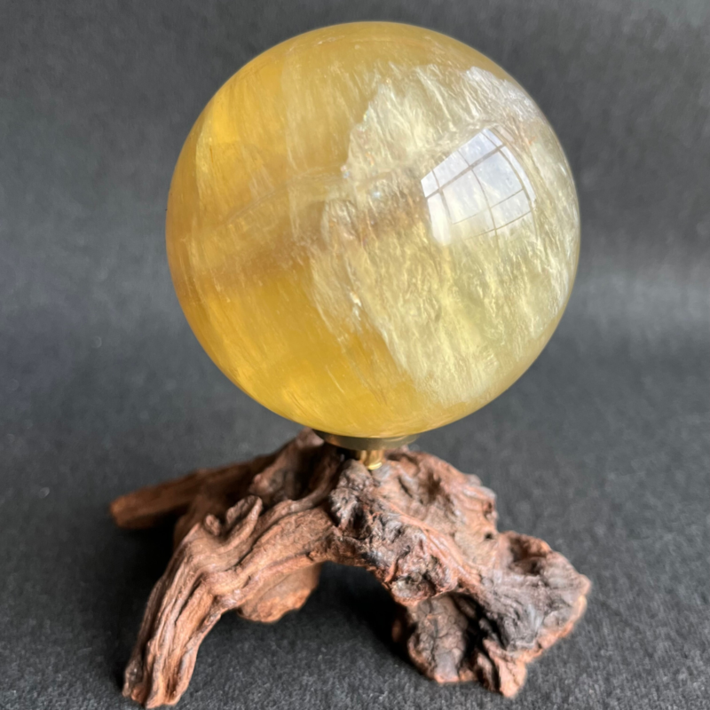 299G Natural yellow fluorite quartz crystal ball sphere healing + Stand