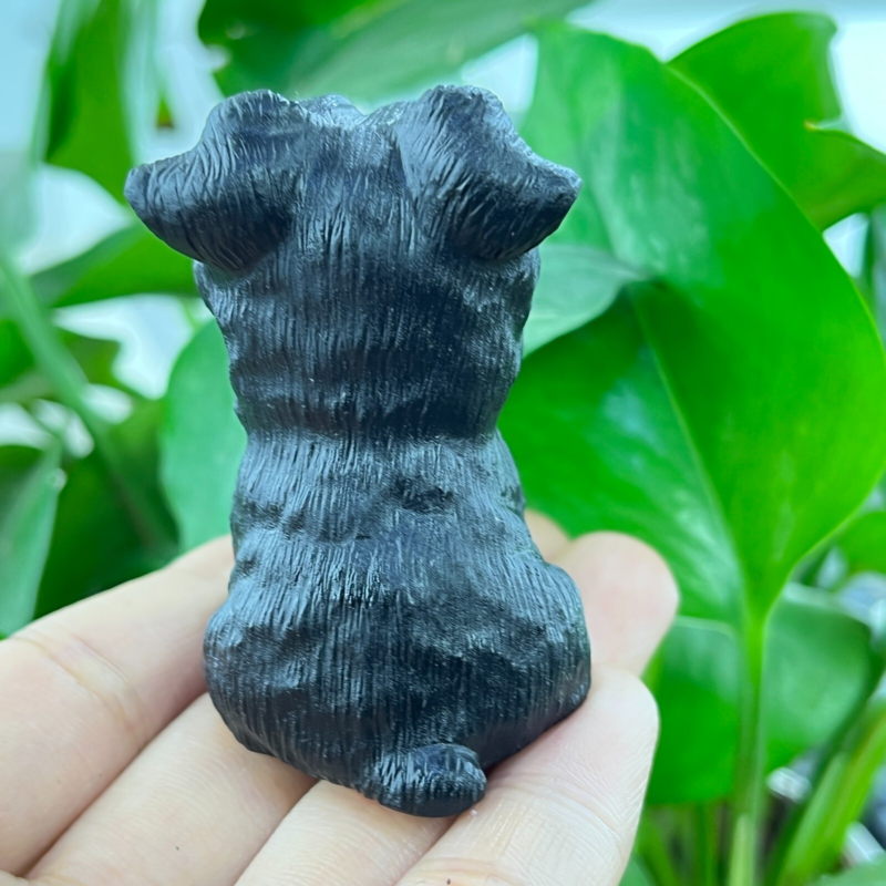 1pc Natural obsidian Schnauzer dog hand carved quartz crystal animal skull 2"