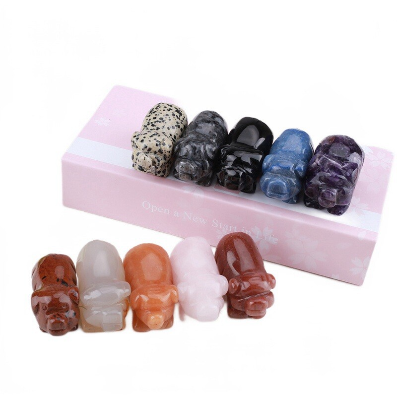 Raw Natural Quartz Crystal Skull Carved Pig Wild Boar Piggy Animal Healing Stone