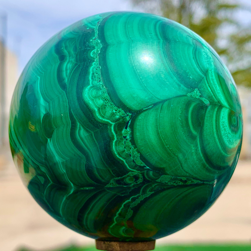 1.34LB Natural malachite egg quartzcrystal energy ball reiki healing