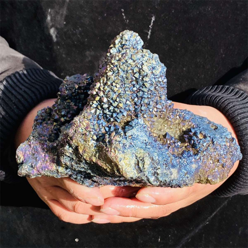 1810g Color Flame Aura Electroplate Agate Quartz Crystal Cluster Specimen