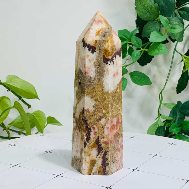 652g Natural Pork Stone Quartz Obelisk Crystal Wand Point Tower Reiki Healing