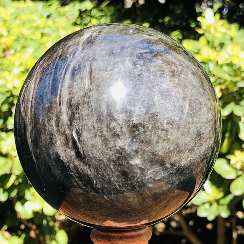 1130G HUGE Natural Silver Obsidian Sphere Crystal quartz Ball Healing 801