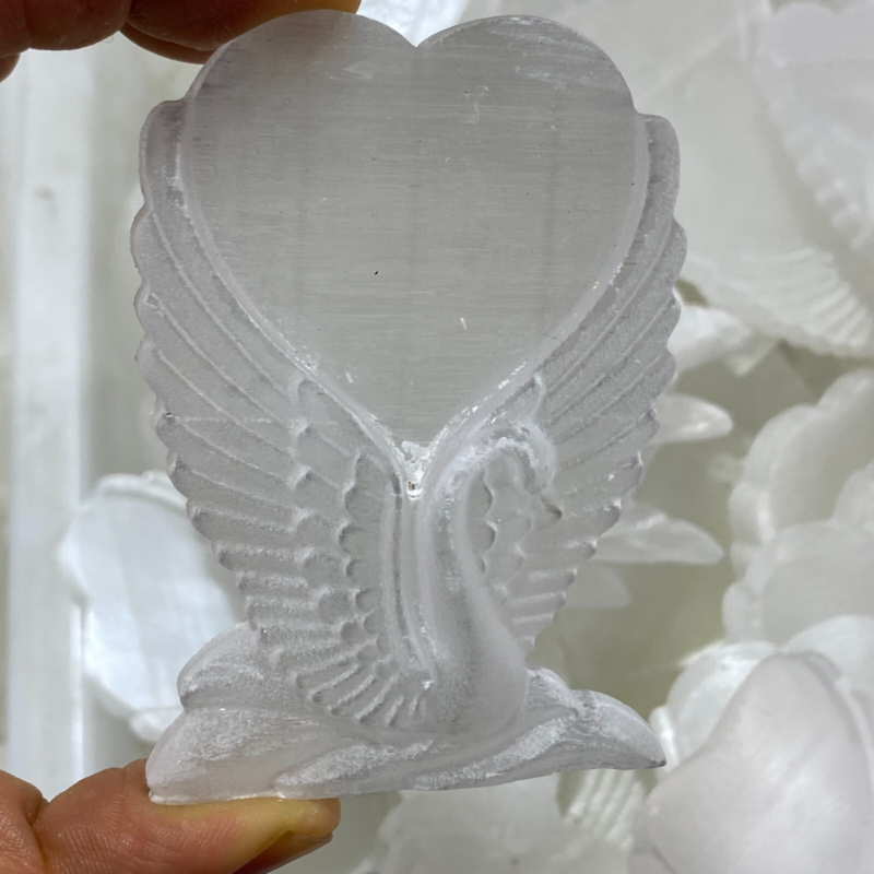 2.5”+ Natural Gypsum Selenite swan Hand Carved Quartz Crystal Reiki healing 1PC