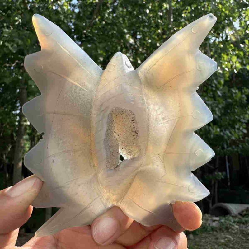 150g natural agate hand carved butterfly skull quartz crystal cluster reiki