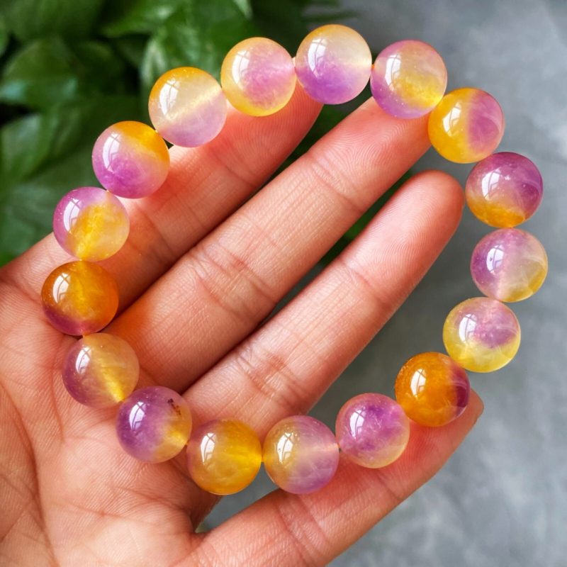 12mm Natural Ametrine Purple Yellow Quartz Crystal Beads Bracelet AAA