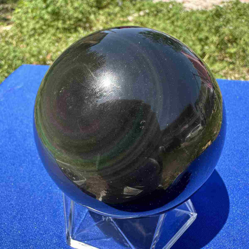 520g natural rainbow obsidian sphere cat's eye quartz crystal ball healing