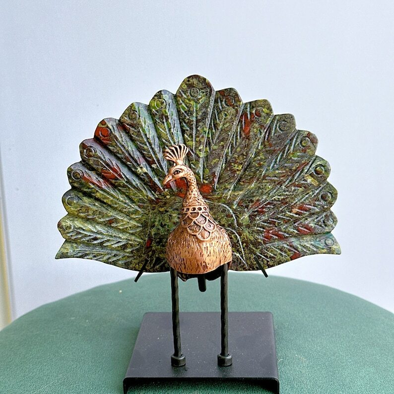 Variety of Materials Available Crystal Peacock Tails With Stand Reiki Heal