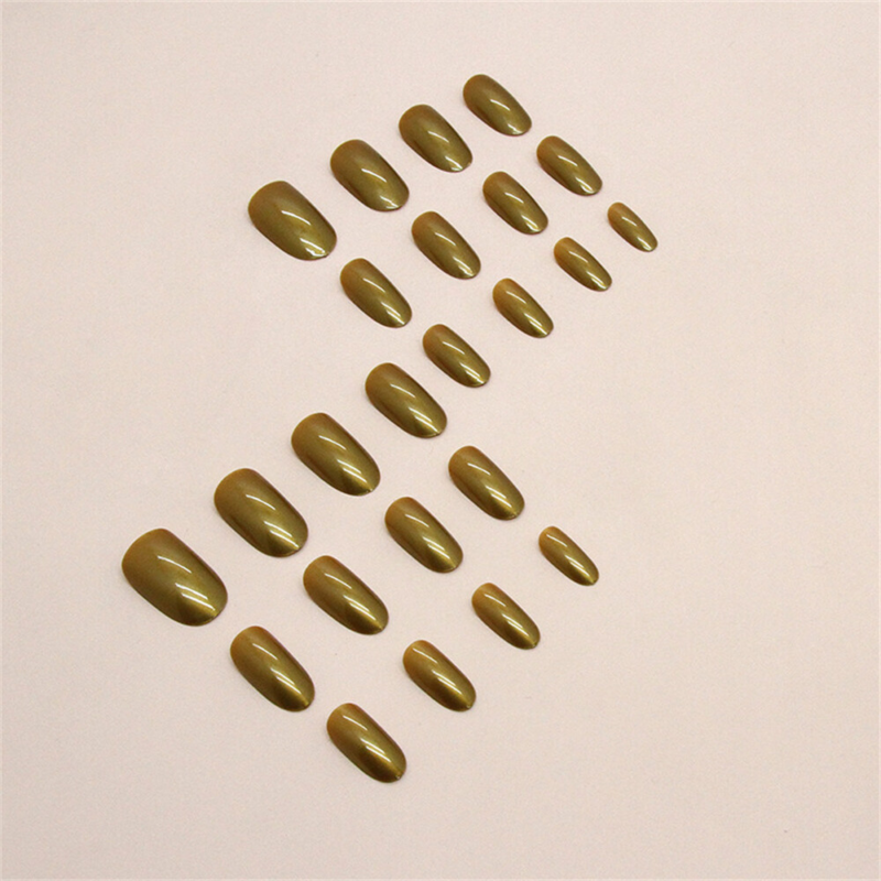 Aurora Gold Glossy False Nail Short Almond Press on Nails for Nail Art 24pcs