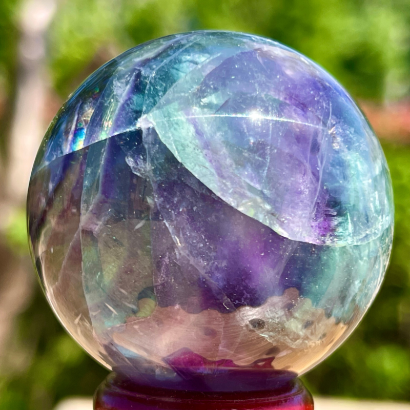 159G Rare natural snowflake feather fluorite crystal ball therapeutic ball