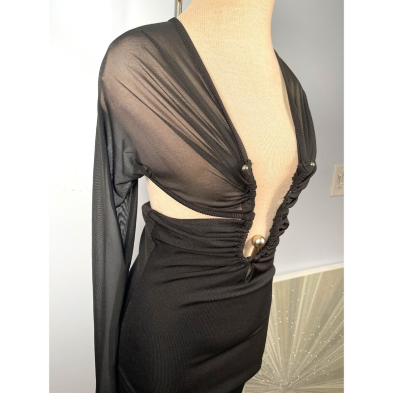 Christopher Esber Polar Orbit Black Ruched Shawl Mini Dress Size 4