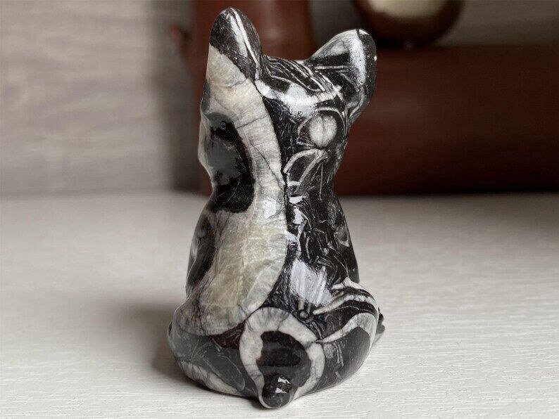 Natural Quartz Crystal Carved Rough Stone French Bulldog Healing Animal Decor