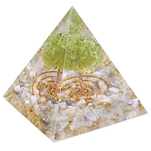 Handmade Tree of Life Orgone Crystal Pyramid, Healing Stone Grey/Labradorite
