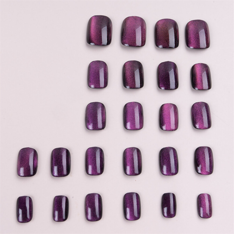 Stylish Purple Cat Eye False Nail Short Square Press on Nails for Nail Art 24pcs