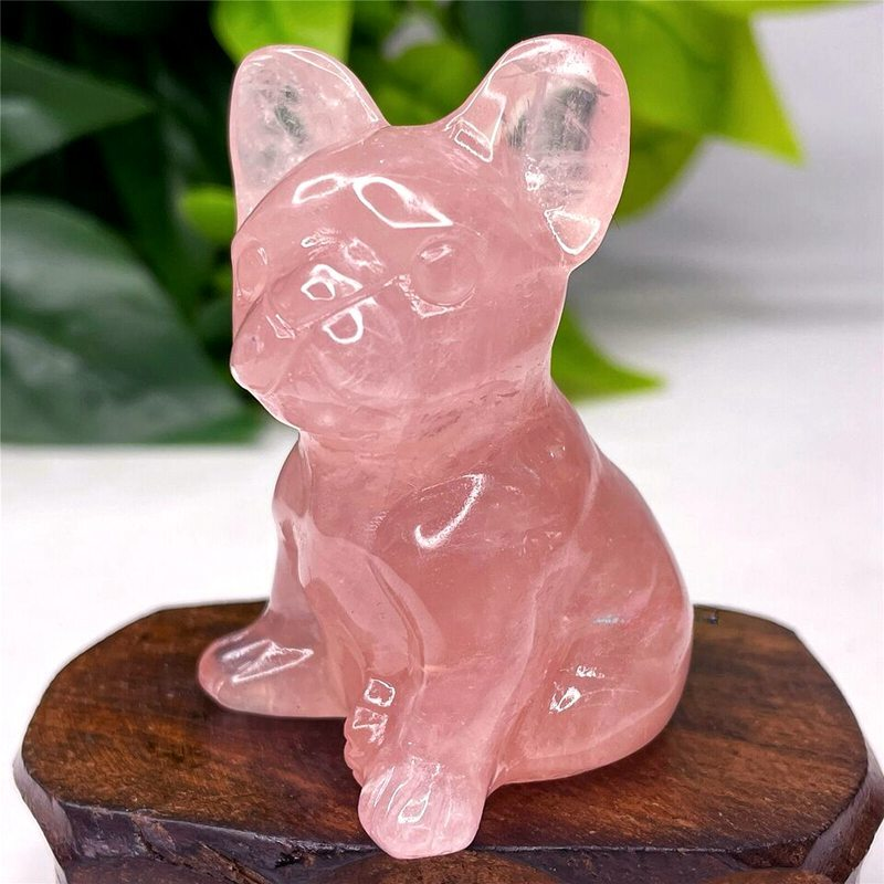 Natural Quartz Crystal Carved Rough Stone French Bulldog Healing Animal Decor