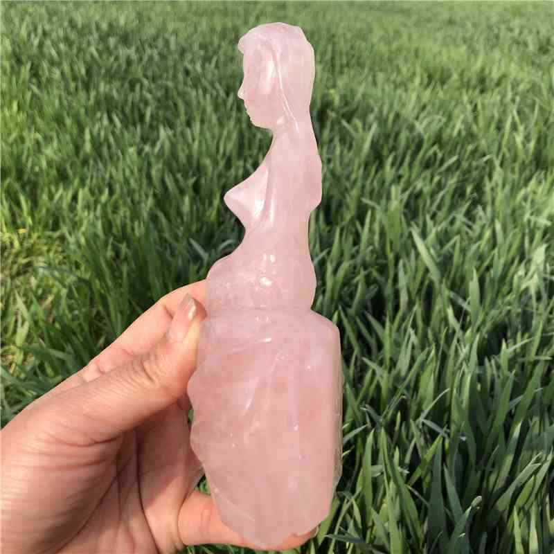 0.51kg Natural rose quartz mermaid carved Quartz Crystal skull Healing