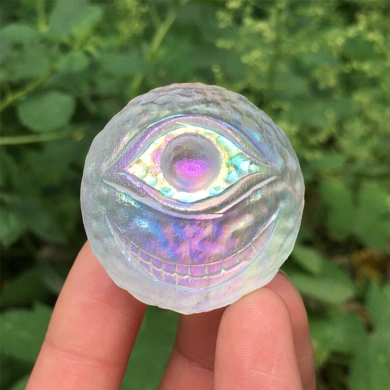 1PC Titanium Rainbow Melting stone ball Quartz Mysterious Eyeball Reiki Heal
