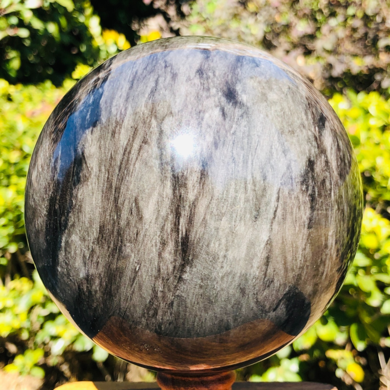 4.55LB Natural Silver Black Obsidian Sphere Quartz Crystal Ball Healing