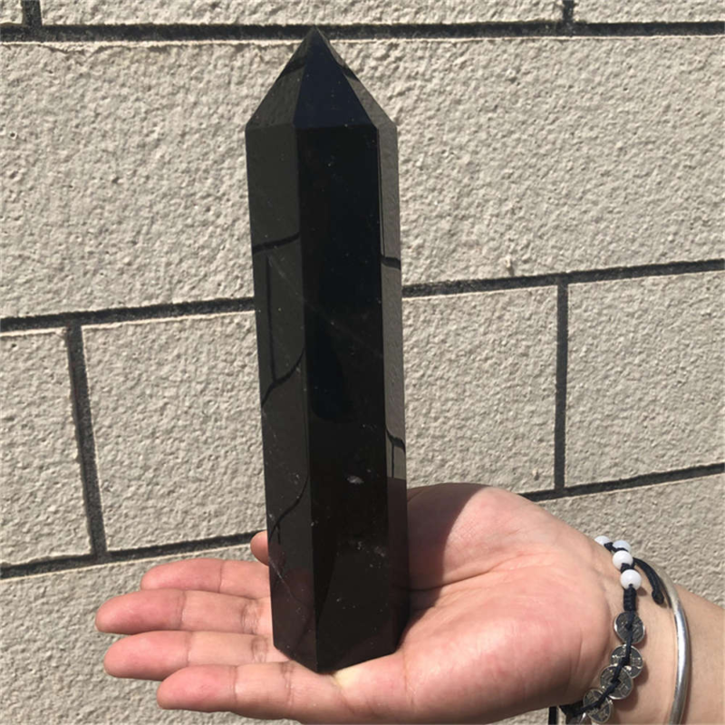 510g Natural Obsidian Obelisk Quartz Crystal Point Wand Tower Healing