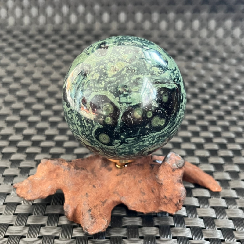 238G Natural Peacock's eye Crystal Polishing Stone ball Healing+Stand