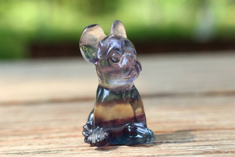 1.6" Natural Carved Fluorite dog Reiki Crystal Skull Crystal Heal Decor Gift 1PC